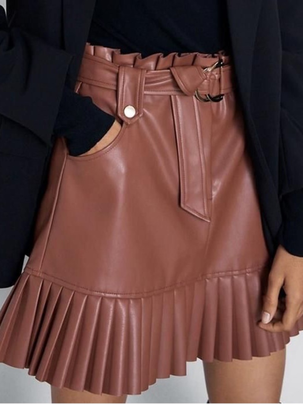 Zara pleated faux leather skirt